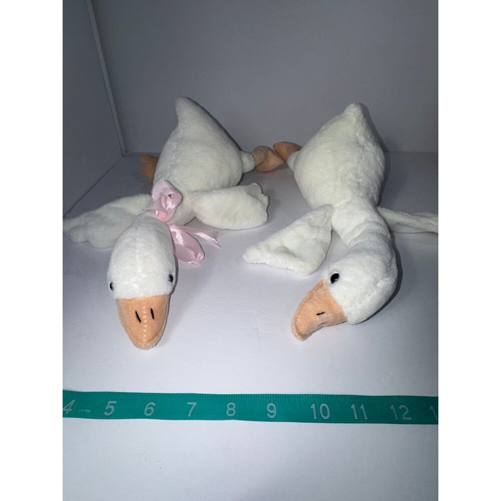 2 White Plush Goose Stuffed Animal Floppy Neck Soft Toy B8